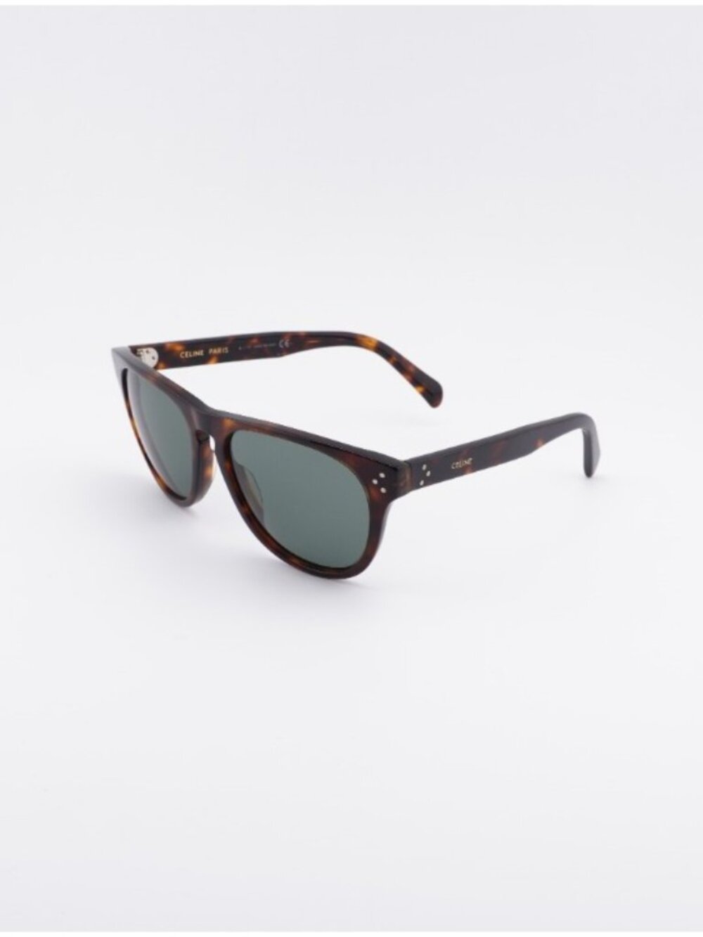 Celine Paris CL40102I 52N Sunglasses Dark Havana Square Frame, Green Lenses